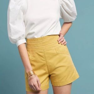 Anthropologie High Waisted Shorts Sz 4 Mustard Yellow Cotton Linen Blend